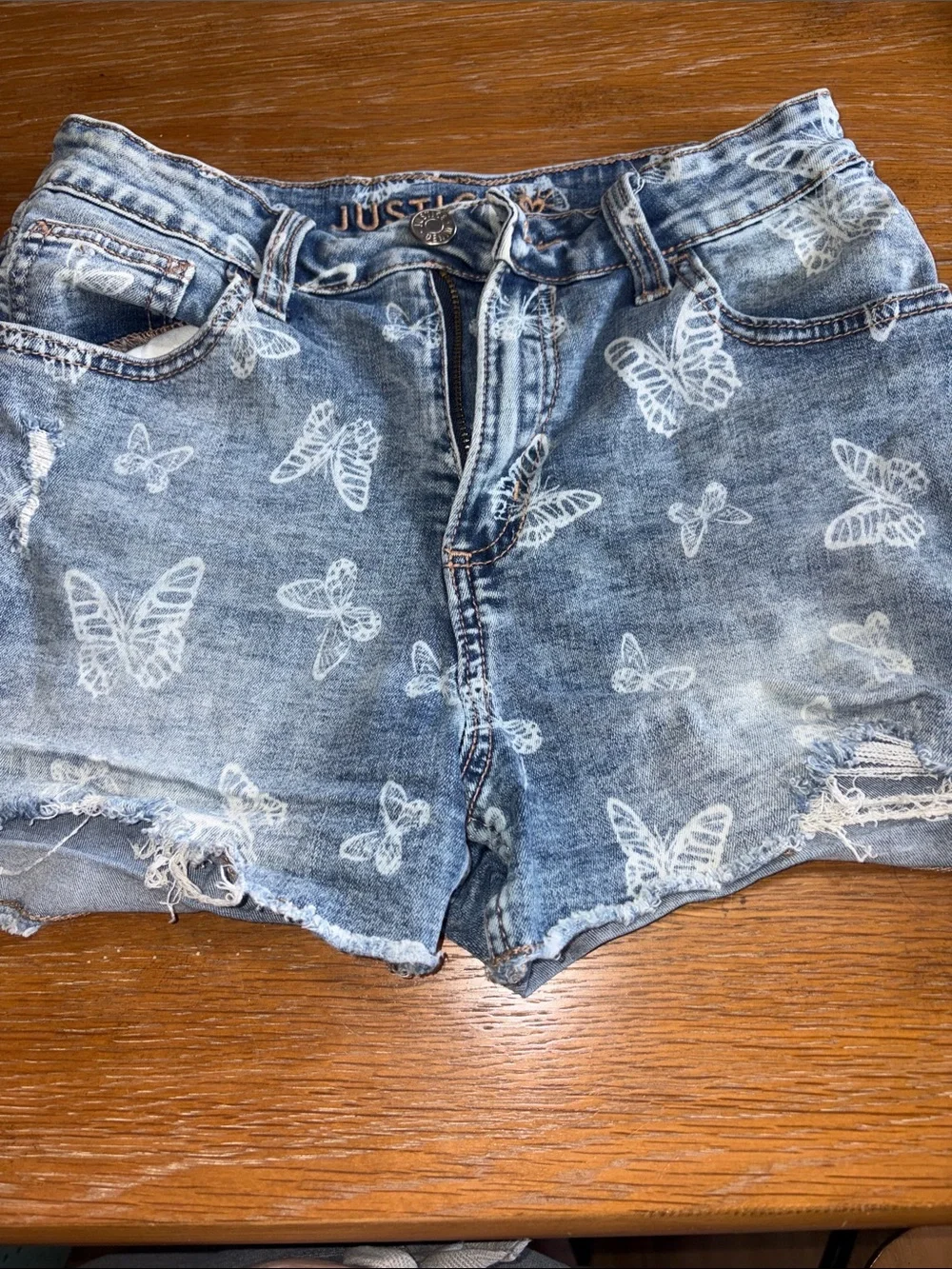 Justice Blue Denim Butterfly Print Jean Shorts